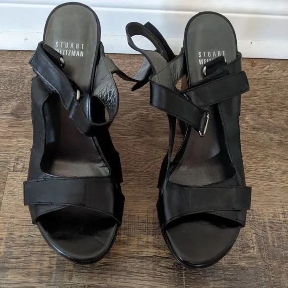 𝅺Stuart Weitzman - leather black wedge shoes - Picture 3 of 7